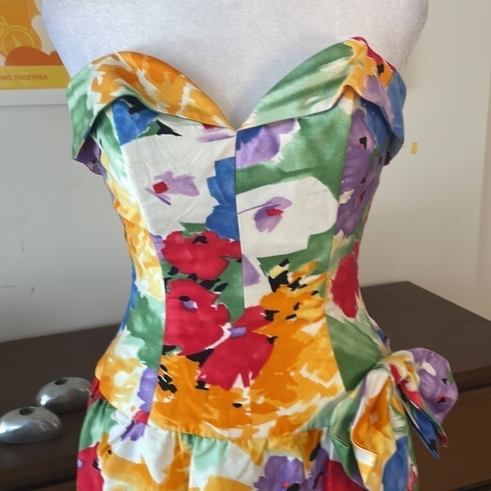 AJ BARI Vintage Corset Floral Dress Strapless Bustier Dress Colorful Summer Even - Picture 6 of 7